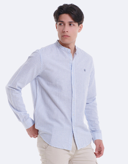 CAMISA LINO RAYAS - AZUL