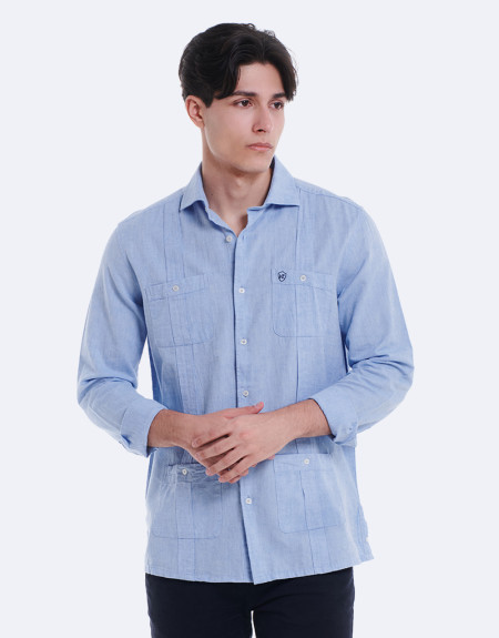 CAMISA CUBANA LINO - AZUL