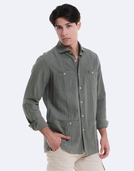 CAMISA CUBANA LINO - OLIVA