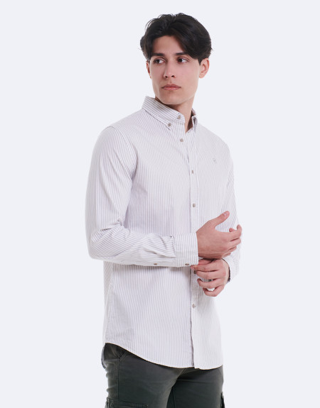 CAMISA OXFORD RAYAS - BEIGE