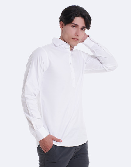 CAMISA POLERA OXFORD - BLANCO