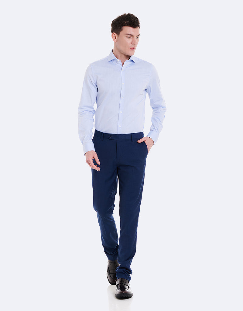 Camisa social em chambray com gola italiana