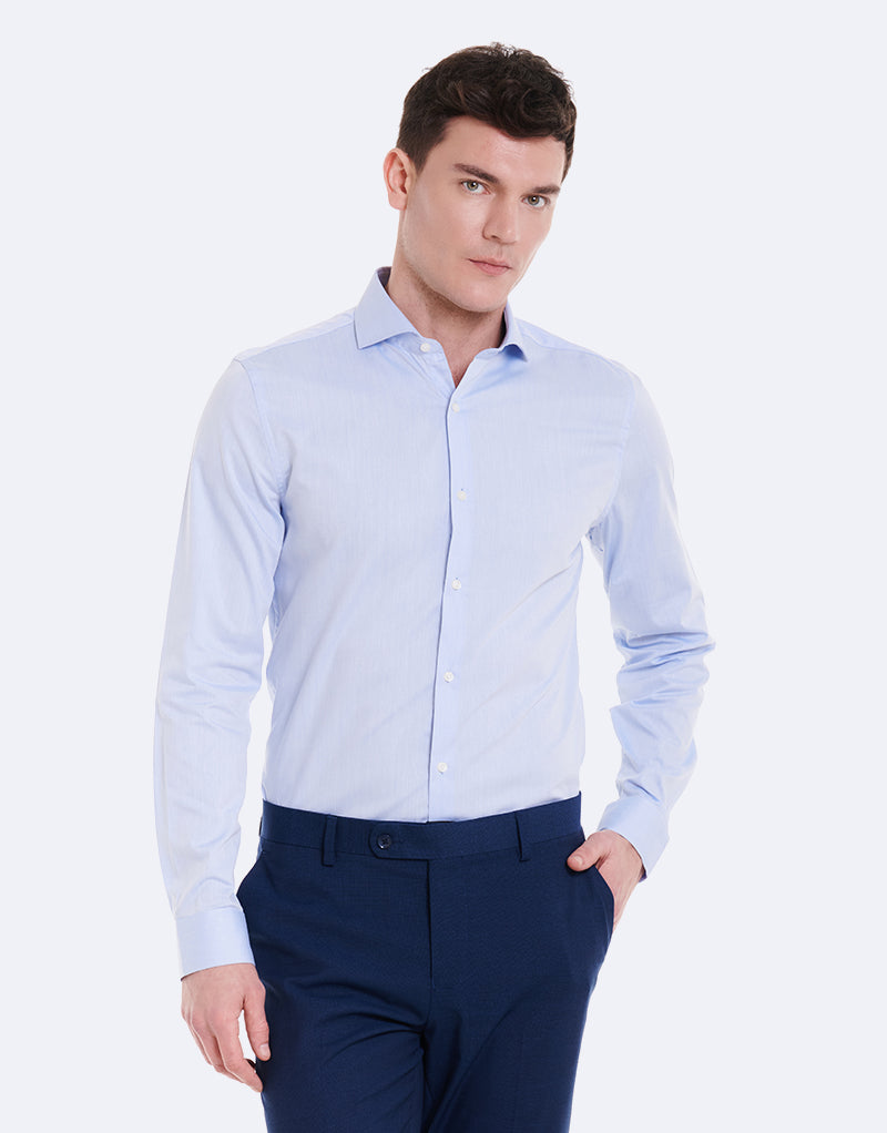 Camisa social em chambray com gola italiana