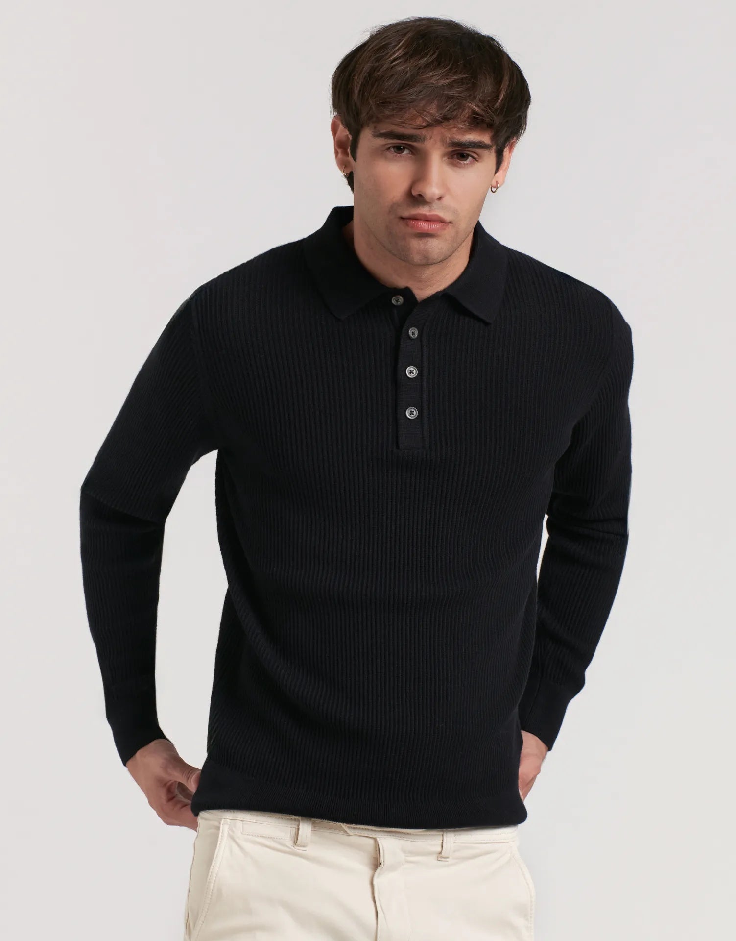 Ribbed Knit Polo Neck Sweater