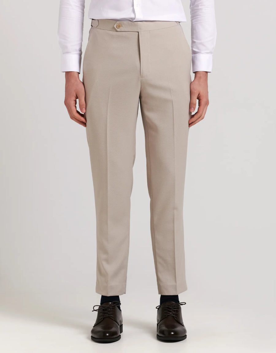 DENIM SUIT PANTS WITH BUCKLES AND TAPPERED FIT