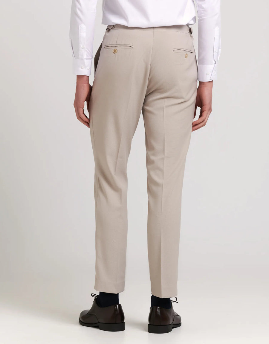 DENIM SUIT PANTS WITH BUCKLES AND TAPPERED FIT