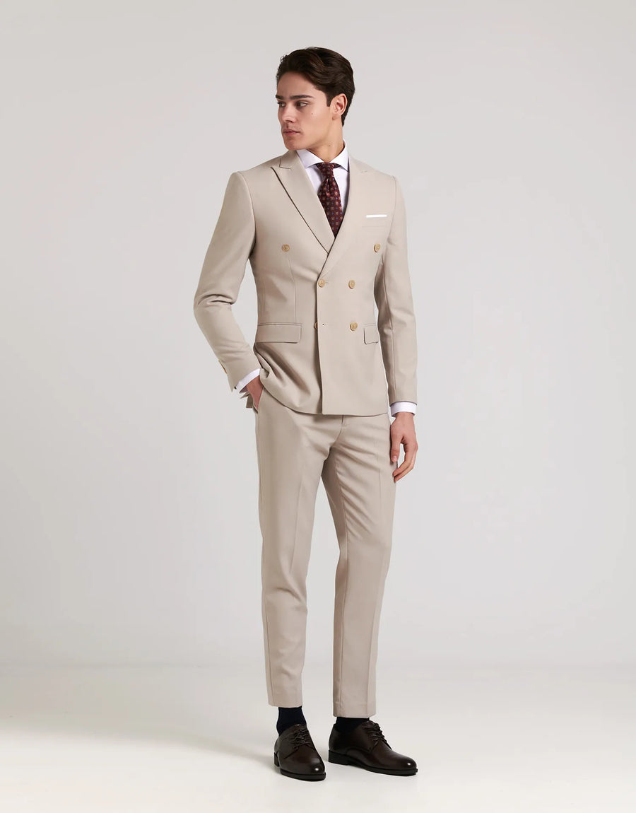 DENIM SUIT PANTS WITH BUCKLES AND TAPPERED FIT