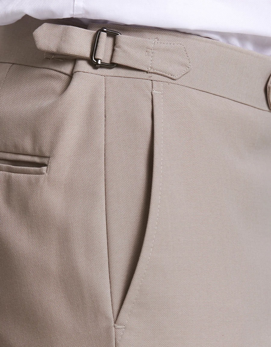 DENIM SUIT PANTS WITH BUCKLES AND TAPPERED FIT