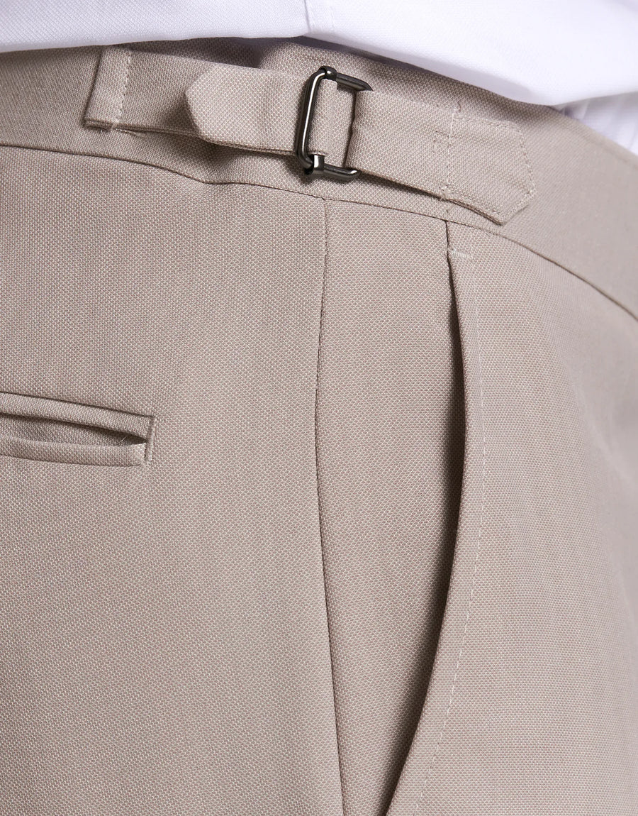 DENIM SUIT PANTS WITH BUCKLES AND TAPPERED FIT