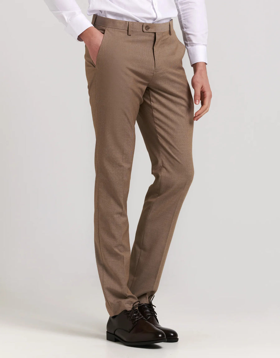 PARROT EYE PATTERN SUIT TROUSERS REGULAR FIT - CAMEL
