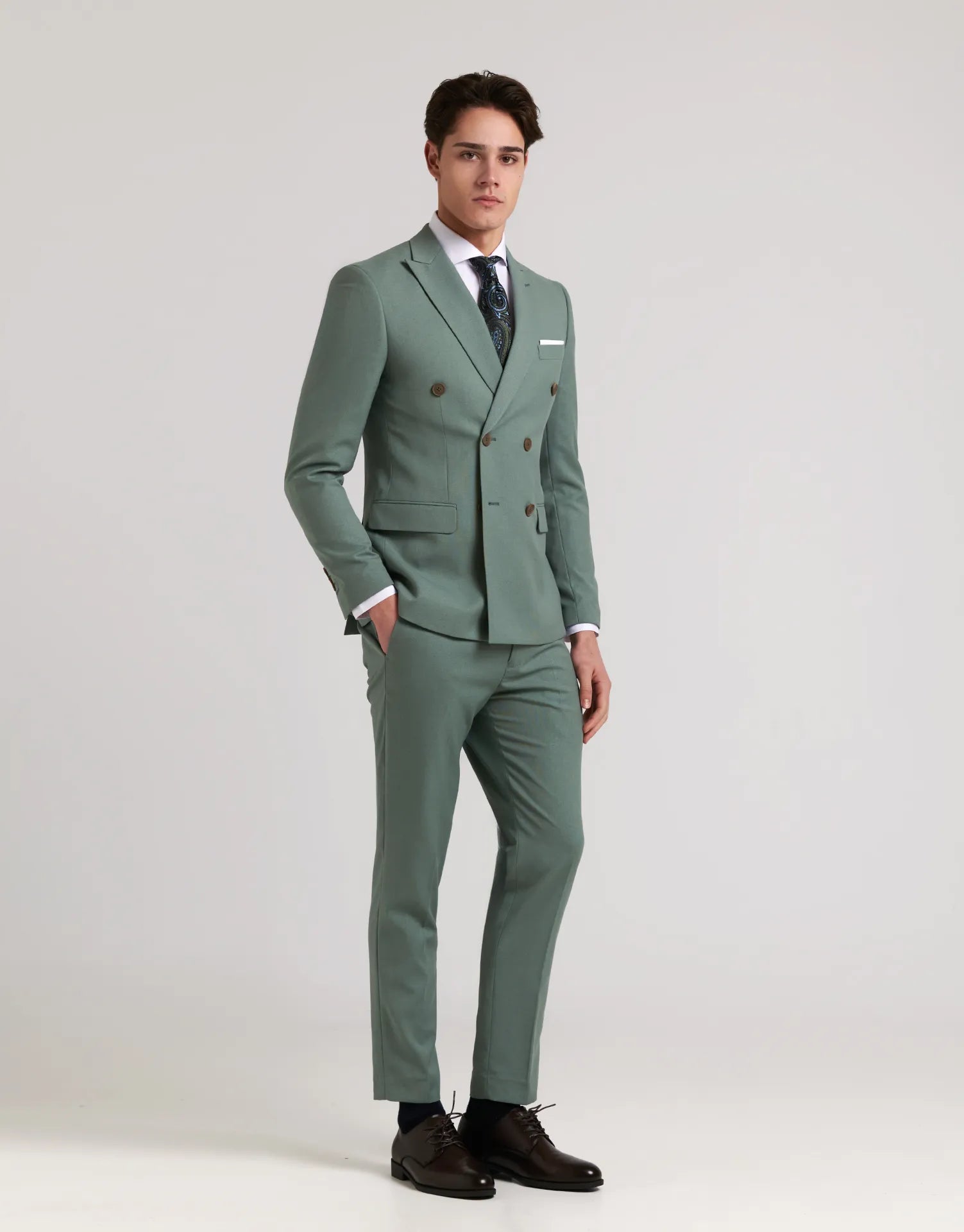 PANTALON TRAJE MEZCLILLA HEBILLAS TAPPERED FIT