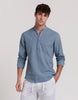 LINEN POLO SHIRT WITH MAO COLLAR