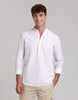 LINEN POLO SHIRT WITH MAO COLLAR