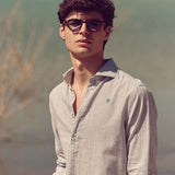 STRIPED LINEN POLO SHIRT