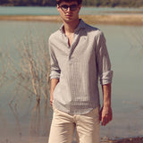 STRIPED LINEN POLO SHIRT