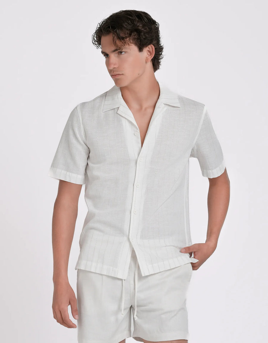 CAMISA MC LINO RAYAS