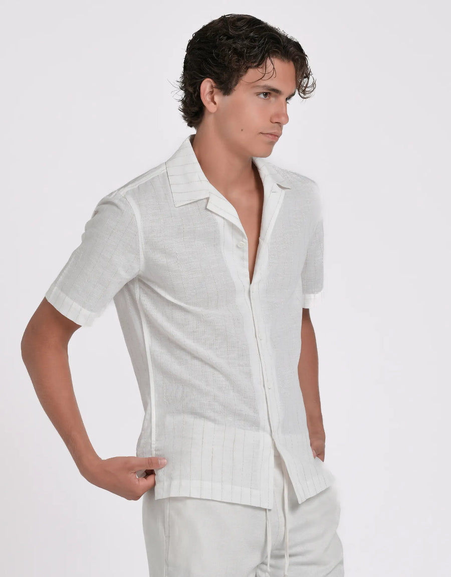 CAMISA MC LINO RAYAS