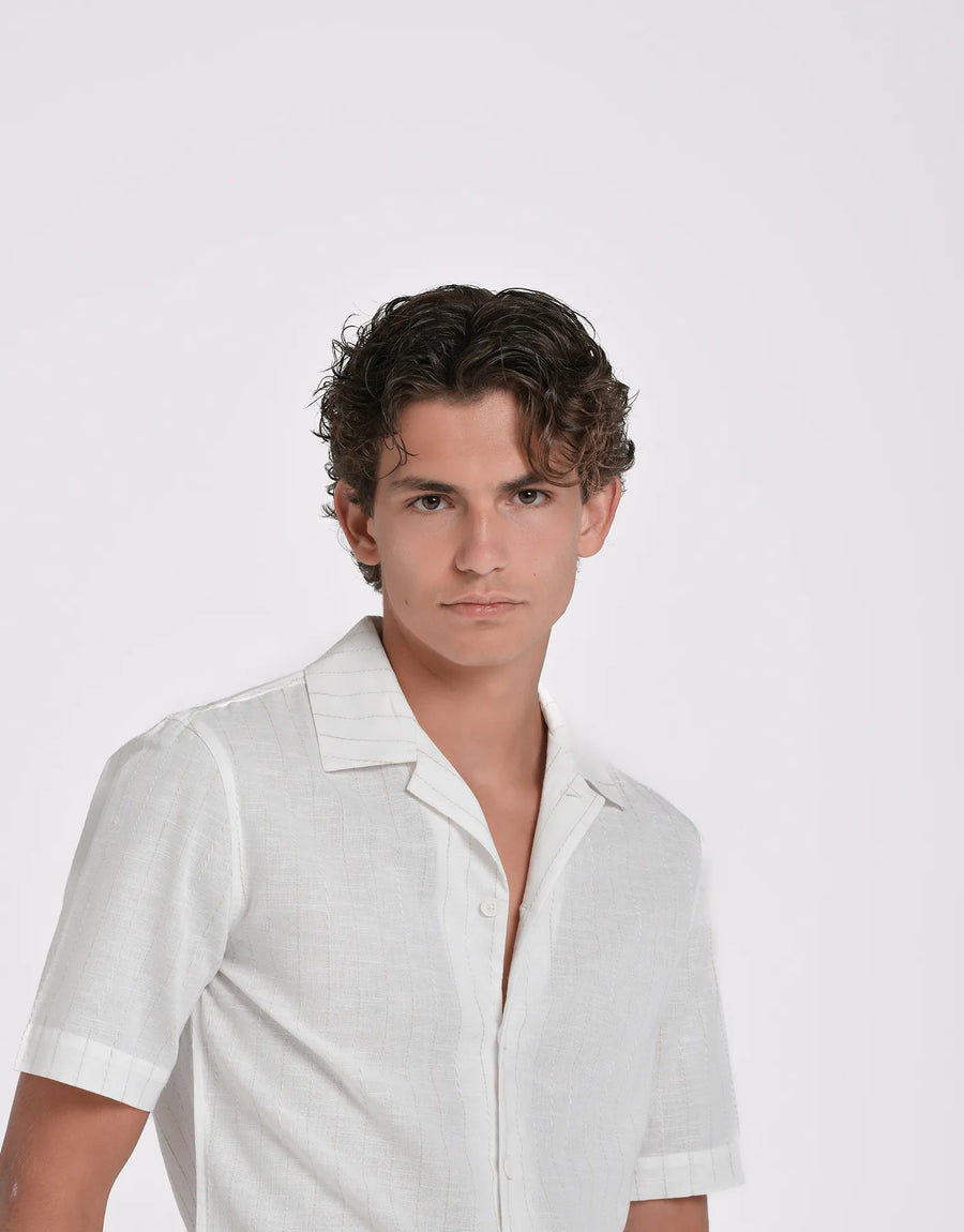 CAMISA MC LINO RAYAS