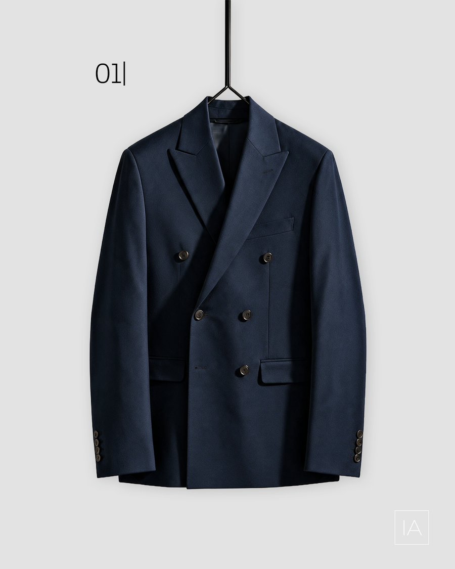 AMERICANA TRAJE CRUZADO MEZCLILLA - marino