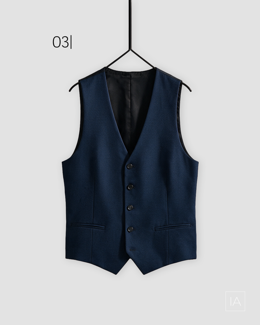 CHALECO TRAJE CRUZADO TEJIDO TRAMA - azul