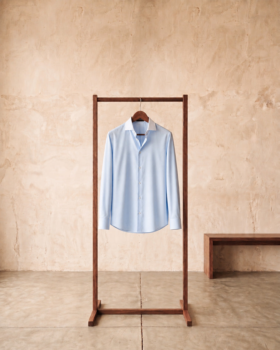 CAMISA VESTIR ESTRUCTURA CUELLO ITALIANO - azul
